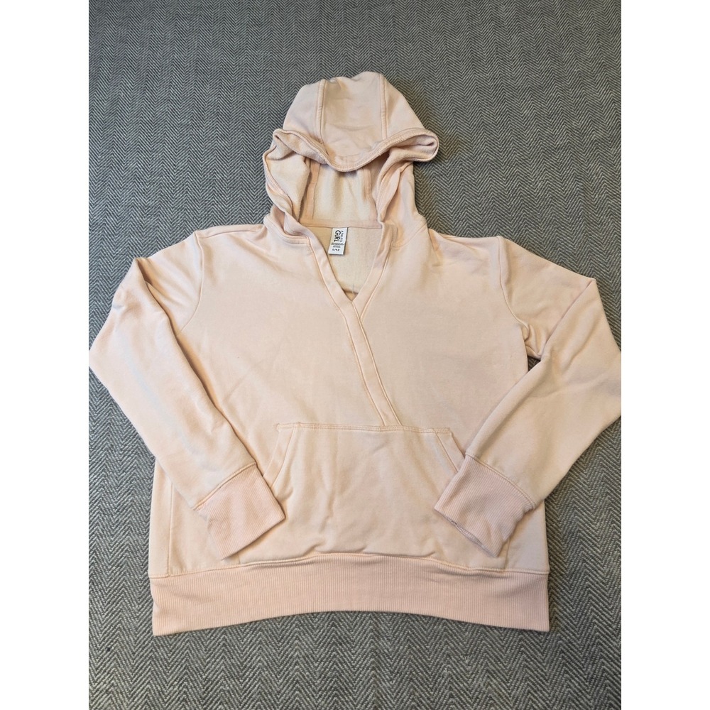 Athleta Hoodie Girl  L/12 Pink Fleece Lined Ribbed Hem Crossover V-Neck Pullover